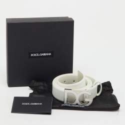 مملوكة مسبقًا Dolce & Gabbana White Leather DG Logo Waist Belt 100CM
