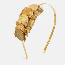 Pre Owned Dolce & Gabbana Medallion Coin Fabric Two Tone Headband