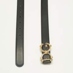 Pre Owned Dolce & Gabbana Black Leather DG Baroque Logo Belt 80CM