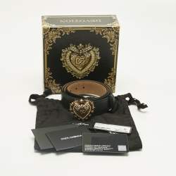 Pre Owned Dolce & Gabbana Black Leather Devotion Heart Buckle Belt 85CM