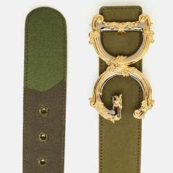 Pre Owned قماش طباعة كمو أخضر 80 سم بشعار باروك دي جي دولتشي أند غابانا