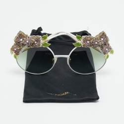 مملوكة مسبقًا Dolce & Gabbana White/Black Gradient DG2186 Floral Round Sunglasses