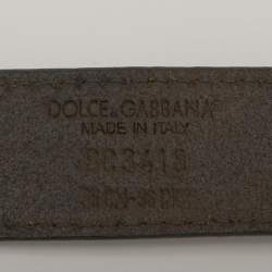 مملوكة مسبقًا حزام دولتشي أند غابانا إبزيم 90 سم قماش ولون بني/بيج جلد