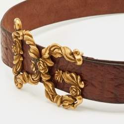 Pre Owned Dolce & Gabbana DG Baroque Logo 95CM Belt Brown Leather