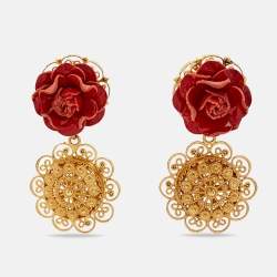 مملوكة مسبقًا Dolce & Gabbana Rose Patent Leather Clip-On Earrings 