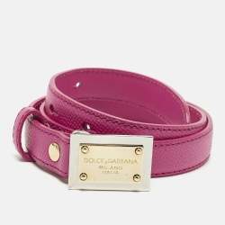 Pre Owned Dolce & Gabbana Logo Plaque 85 CM Slim Buckle Belt Fuchsia Leather