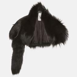 Pre Owned Dolce & Gabbana Black Fox Fur Neck Wrap Warmer Scarf