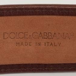 Pre Owned Dolce & Gabbana 85 CM Buckle Belt Brown Leopard Print Calf Hair and Leather