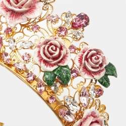 Pre Owned Dolce and Gabbana Floral Crystal Embedded Gold Tone Tiara