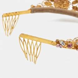 Pre Owned Dolce and Gabbana Floral Crystal Embedded Gold Tone Tiara