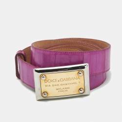 Pre Owned Dolce & Gabbana Logo Plaque 90 CM Buckle Belt Fuschia Eel Leather