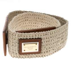 Pre Owned حزام دولتشي أند غابانا قماش بيج/بني مطاطي 80 سم