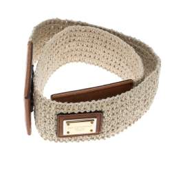 Pre Owned حزام دولتشي أند غابانا قماش بيج/بني مطاطي 80 سم