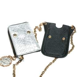 مملوكة مسبقًا جراب جوال دولتشي آند غابانا جلد فضي ميتاليك/ أسود