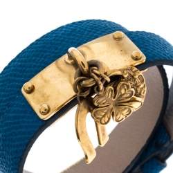 Pre Owned Dolce & Gabbana Good Luck Charms Blue Leather Wrap Bracelet M