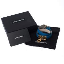 Pre Owned Dolce & Gabbana Good Luck Charms Blue Leather Wrap Bracelet M
