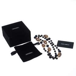 Pre Owned Dolce & Gabbana Printed Beaded Gold Tone Long Necklace