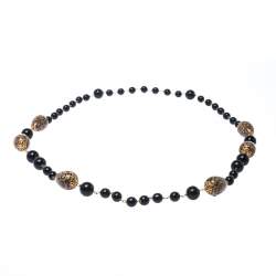 Pre Owned Dolce & Gabbana Printed Beaded Gold Tone Long Necklace