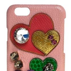 Pre Owned Dolce & Gabbana Multicolor Leather Heart Crystal Embellished iPhone 6S Case