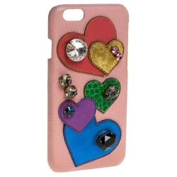 Pre Owned Dolce & Gabbana Multicolor Leather Heart Crystal Embellished iPhone 6S Case