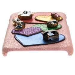 Pre Owned Dolce & Gabbana Multicolor Leather Heart Crystal Embellished iPhone 6S Case
