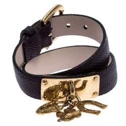 مملوكة مسبقًا Dolce & Gabbana Brown Leather Gold Tone Wrap Charm Bracelet