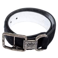 Pre Owned D&G Black Calfhair Logo Buckle Belt 75CM