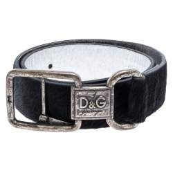 Pre Owned D&G Black Calfhair Logo Buckle Belt 75CM
