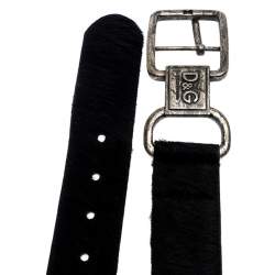 Pre Owned D&G Black Calfhair Logo Buckle Belt 75CM