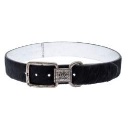 Pre Owned D&G Black Calfhair Logo Buckle Belt 75CM