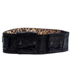 مملوكة مسبقًا Dolce & Gabbana Black Leather Multi Pocket Elastic Belt