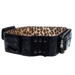 مملوكة مسبقًا Dolce & Gabbana Black Leather Multi Pocket Elastic Belt