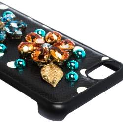 مملوكة مسبقًا Dolce & Gabbana Black/White Polka Dots Leather Crystal Embellished iPhone 7 Case