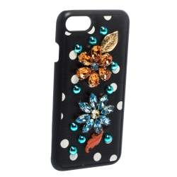 مملوكة مسبقًا Dolce & Gabbana Black/White Polka Dots Leather Crystal Embellished iPhone 7 Case
