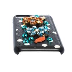 مملوكة مسبقًا Dolce & Gabbana Black/White Polka Dots Leather Crystal Embellished iPhone 7 Case