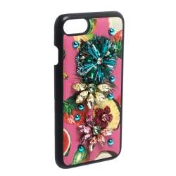 Pre Owned Dolce & Gabbana Multicolor Fruit Print Leather Crystal Embellished iPhone 7 Case