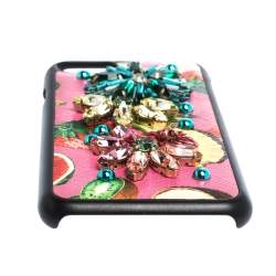 Pre Owned Dolce & Gabbana Multicolor Fruit Print Leather Crystal Embellished iPhone 7 Case