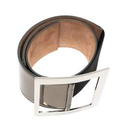 Pre Owned Dolce & Gabbana Gunmetal Laminated Leather Elastic Wide Waist Belt 90CM