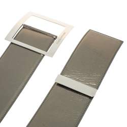 Pre Owned Dolce & Gabbana Gunmetal Laminated Leather Elastic Wide Waist Belt 90CM