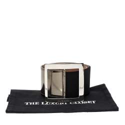 Pre Owned Dolce & Gabbana Gunmetal Laminated Leather Elastic Wide Waist Belt 90CM