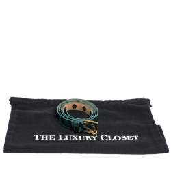 Pre Owned حزام دولتشي أند غابانا إبزيم ساتان طباعة فهد أسود/ أخضر 90 سم