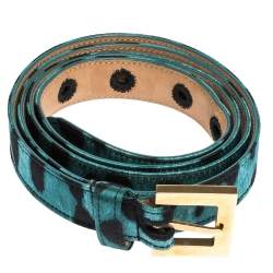 Pre Owned حزام دولتشي أند غابانا إبزيم ساتان طباعة فهد أسود/ أخضر 90 سم