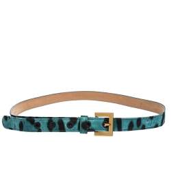 Pre Owned حزام دولتشي أند غابانا إبزيم ساتان طباعة فهد أسود/ أخضر 90 سم