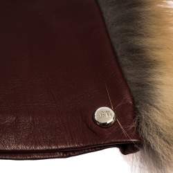 Pre Owned Fendi Maroon Fox Fur and Leather Long Gloves 