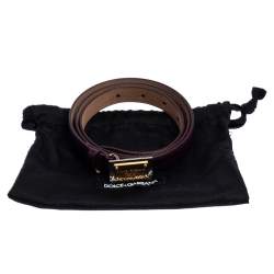 Pre Owned Dolce & Gabbana Plum Grained Leather Logo Plaque Buckle Belt 90CM