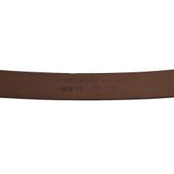 Pre Owned Dolce & Gabbana Plum Grained Leather Logo Plaque Buckle Belt 90CM