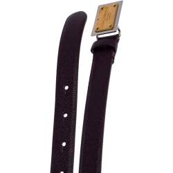 Pre Owned Dolce & Gabbana Plum Grained Leather Logo Plaque Buckle Belt 90CM