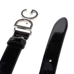 مملوكة مسبقًا حزام دولتشي أند غابانا إبزيم دي جي جلد لامع أسود 75 سم