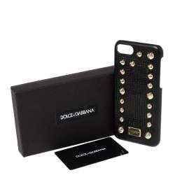 Pre Owned Dolce & Gabbana Black Lizard Embossed Leather Studded iPhone 7 Cover