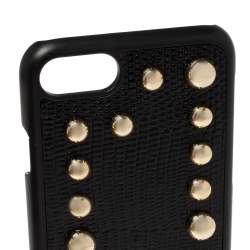 Pre Owned Dolce & Gabbana Black Lizard Embossed Leather Studded iPhone 7 Cover
